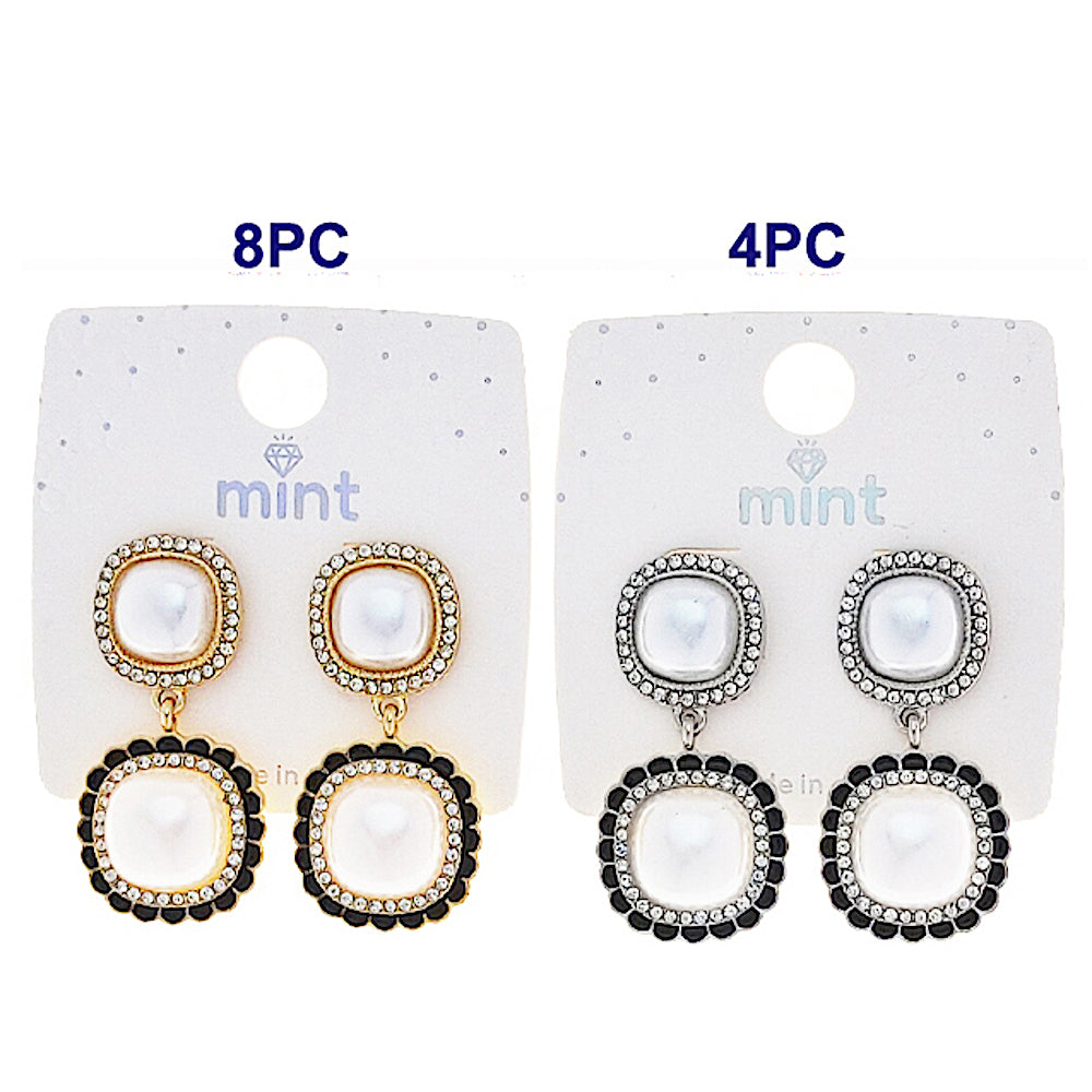 Black Enamel Trim Pearl Earring