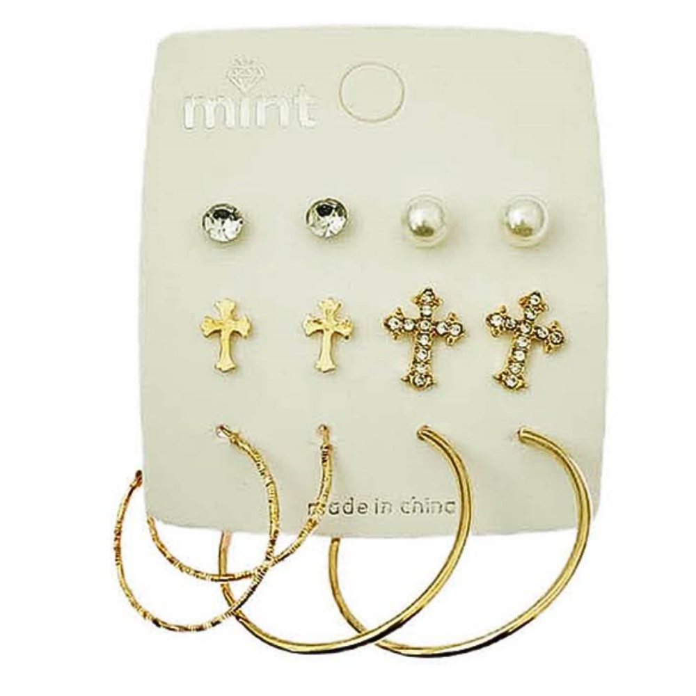 JAE46251 - 6 Pair Cross Earring Set