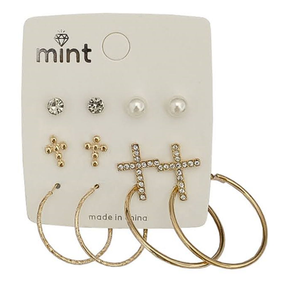 JAE46253 - 6 Pair Cross Earring Set