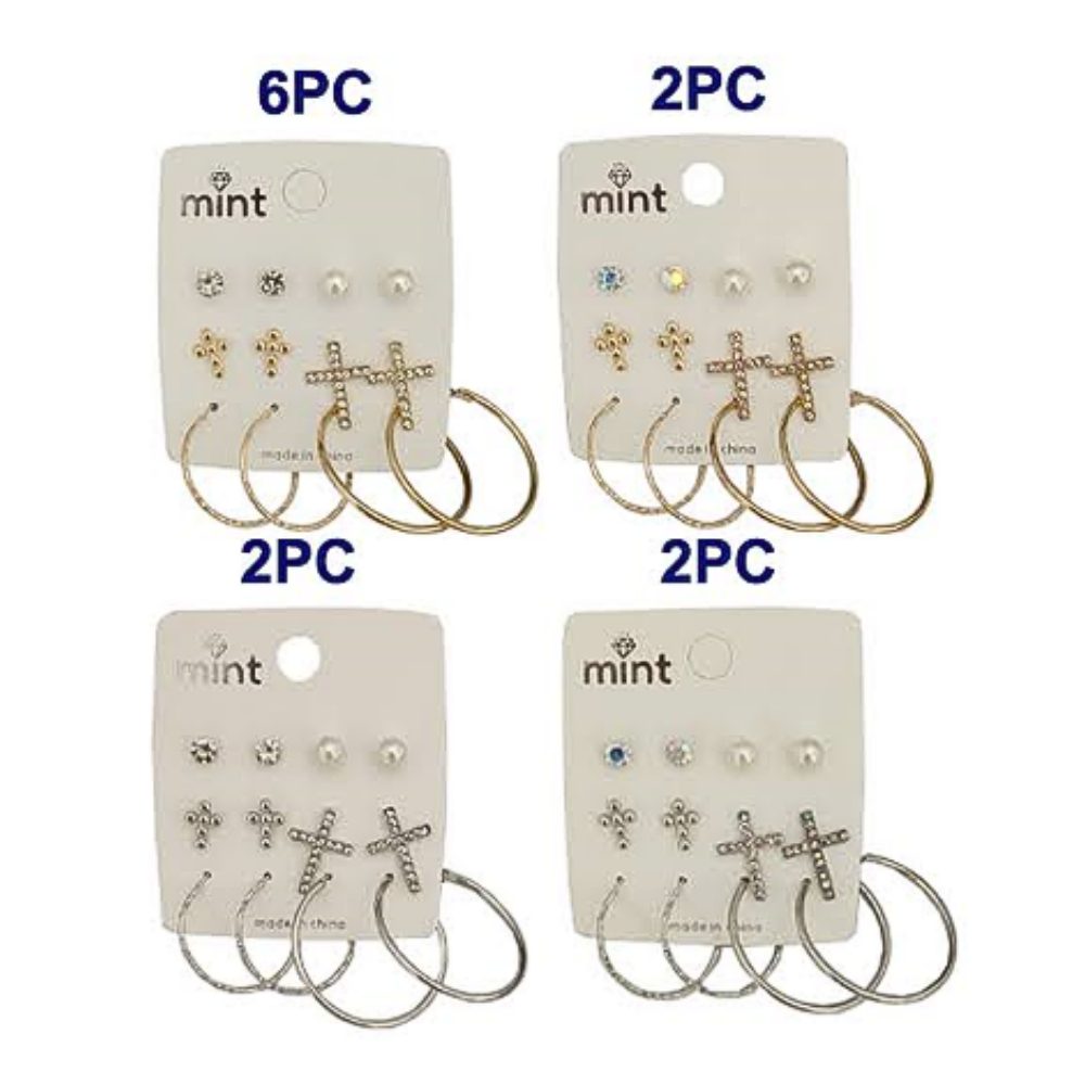 JAE46253 - 6 Pair Cross Earring Set