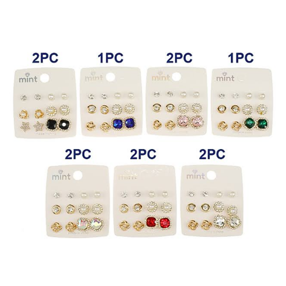 JAE46724 - 6 Pair Crystal Earring Set
