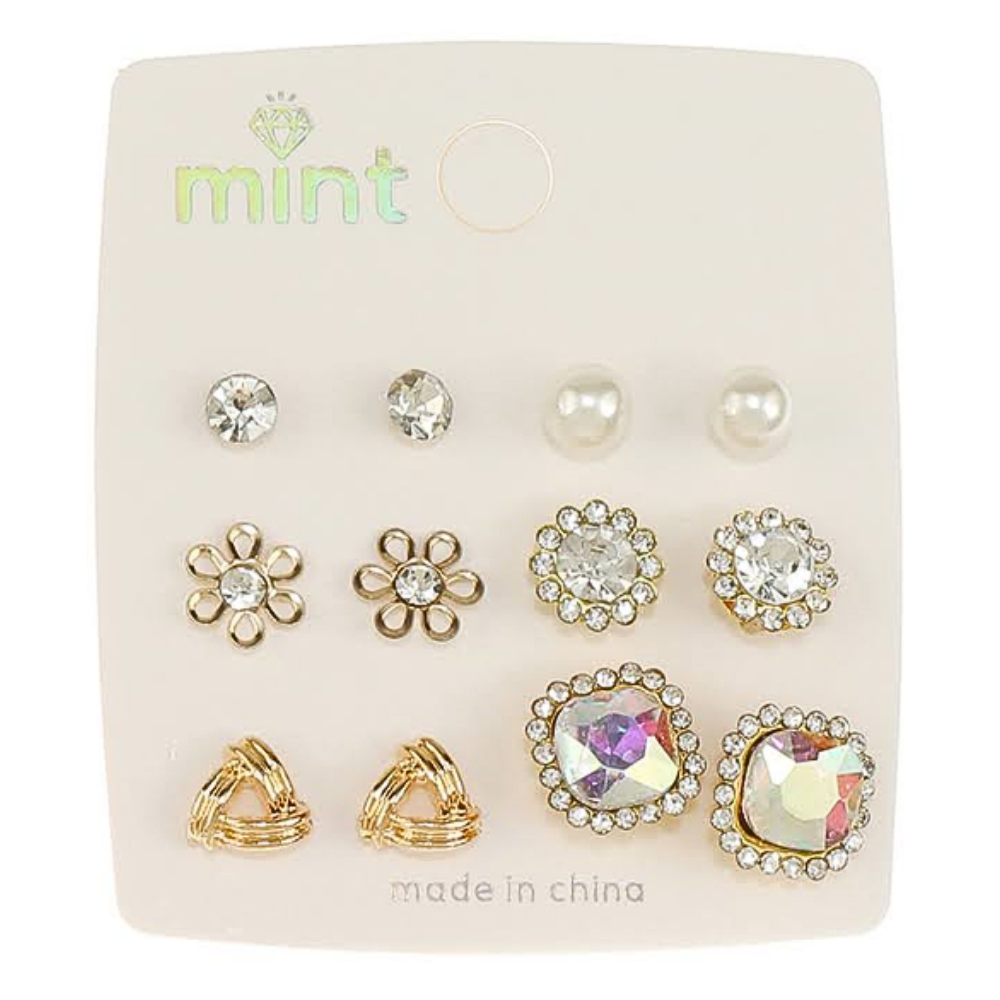 JAE46725 - 6 Pair Crystal Earring Set