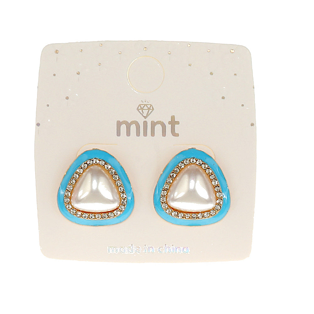 JAE47240 - Enamel Triangle Pearl Post Earring