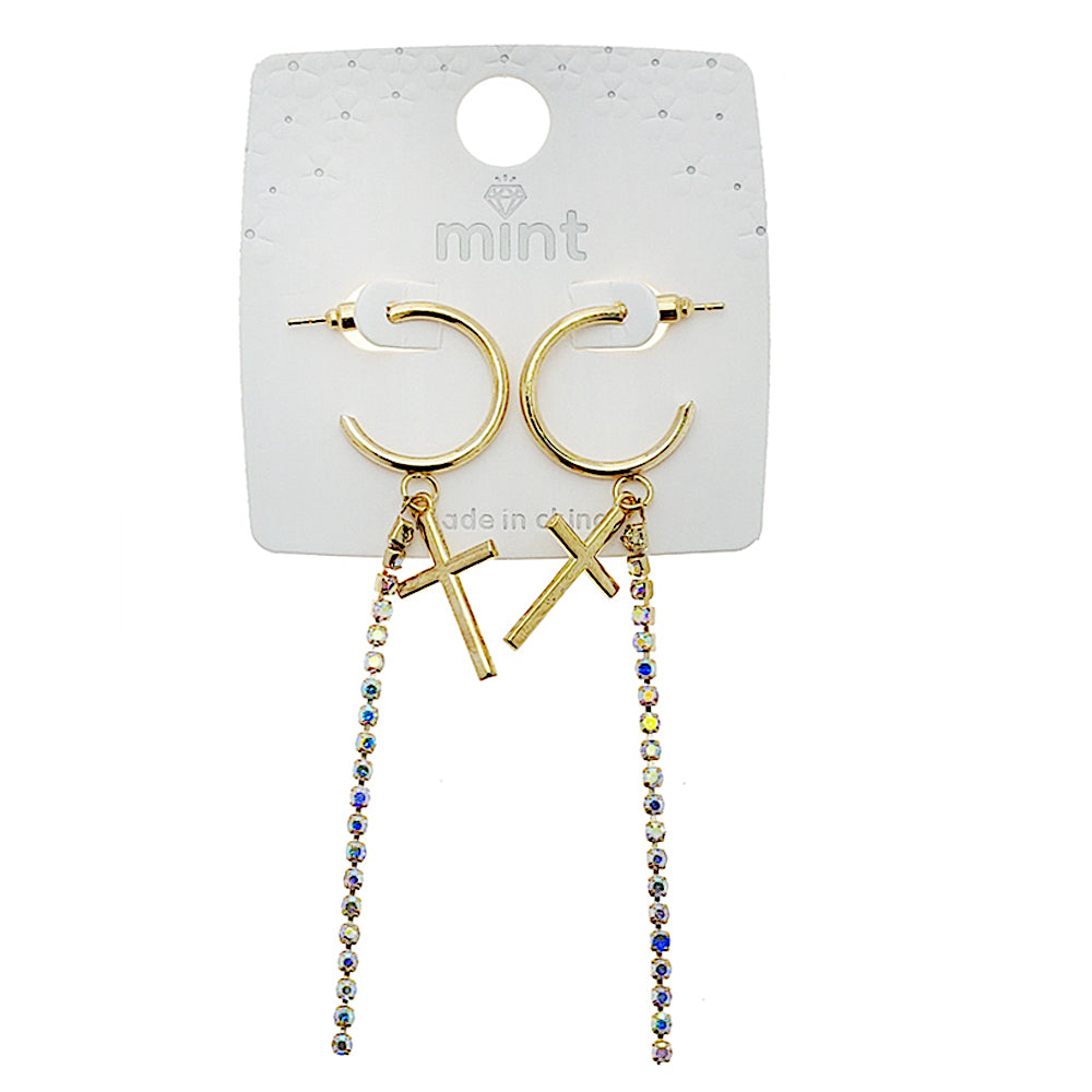 JAE47247 - Rhinestone Cross Hoops