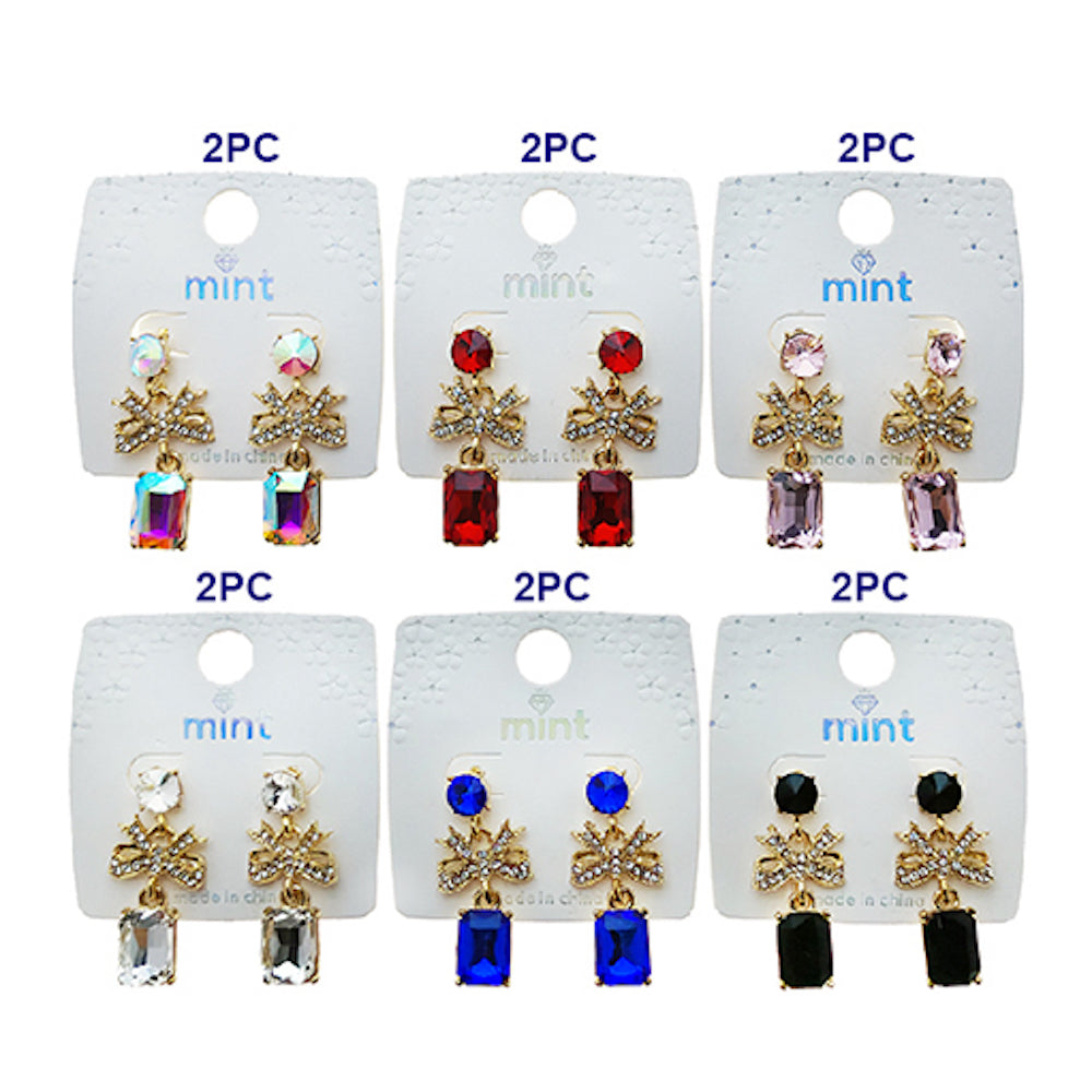 Crystal Rectangle Bow Drop Earring