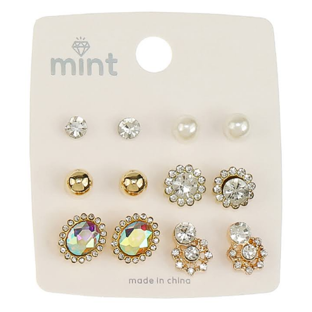 JAE47299 - 6 Pair Crystal Earring Set