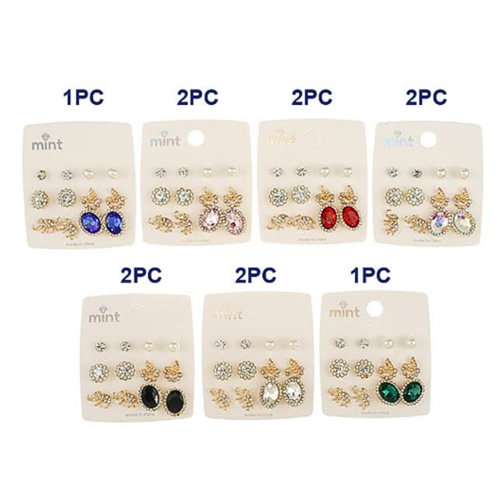 JAE47309 - 6 Pair Crystal Earring Set