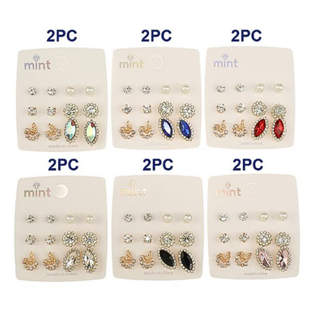 JAE47313 - 6 Pair Crystal Earring Set