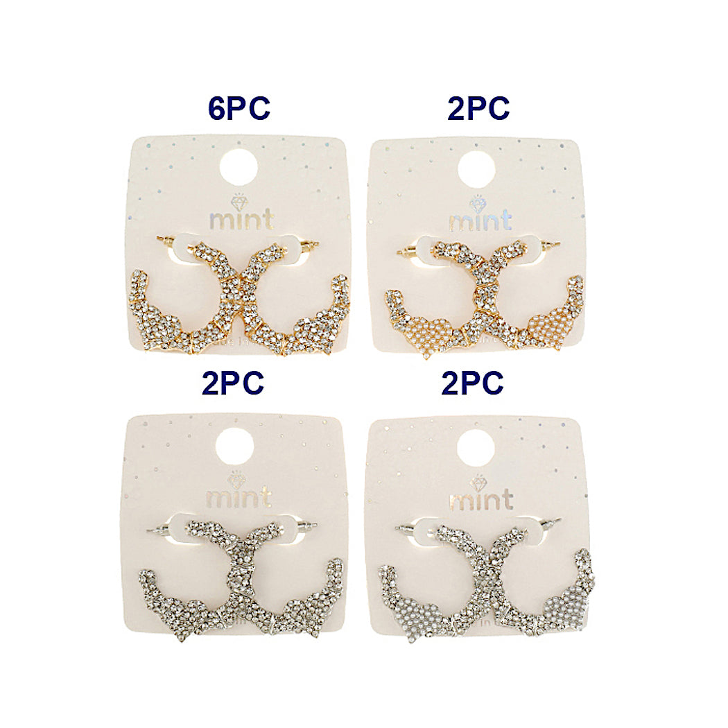 Pavé Rhinestone & Pearl Heart Hoops