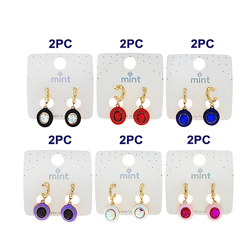 Enamel & Stone Oval Droplet Huggies