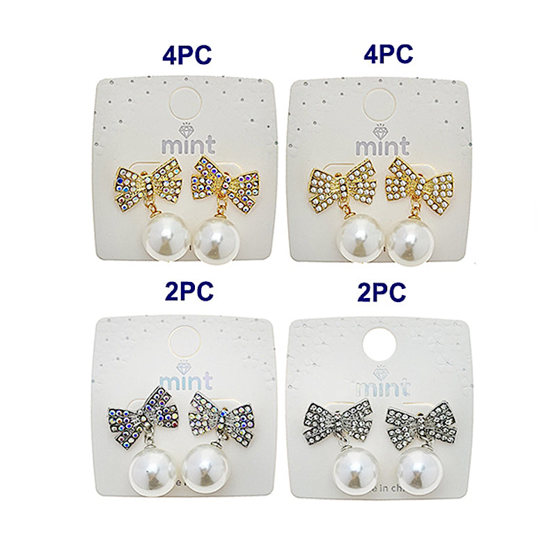 Pavé Bow Pearl Drop Earrings