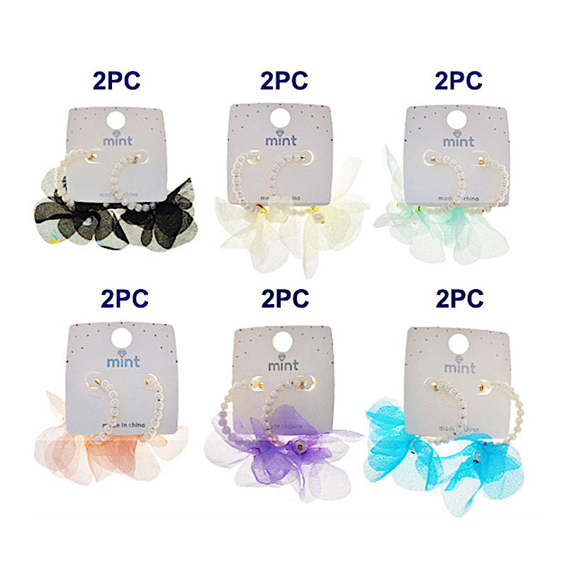 Fabric Flower Pearl Hoops