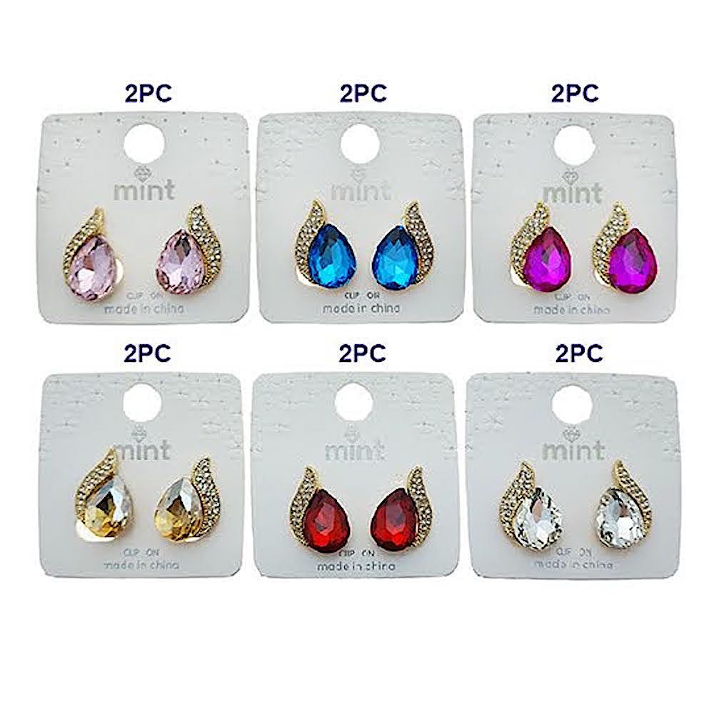 Clip On Crystal Teardrop Earring