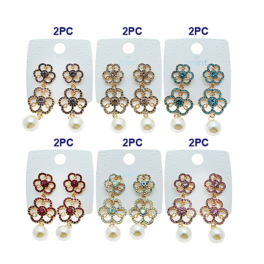 Rhinestone Flower Pearl Drop Earring