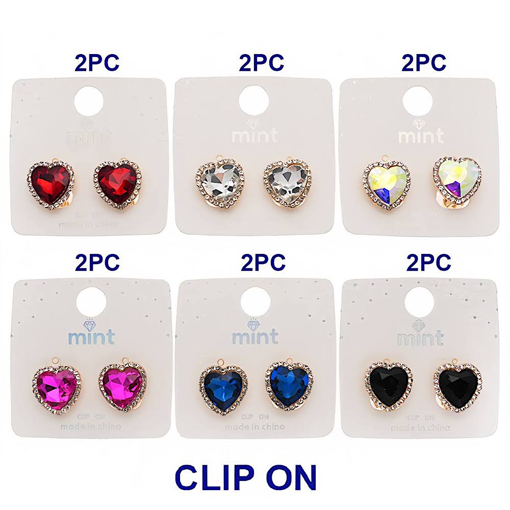 Clip On Heart Crystal Earring
