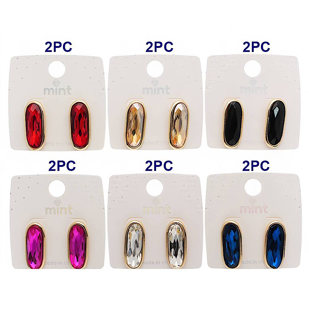 Long Oval Crystal Post Earring