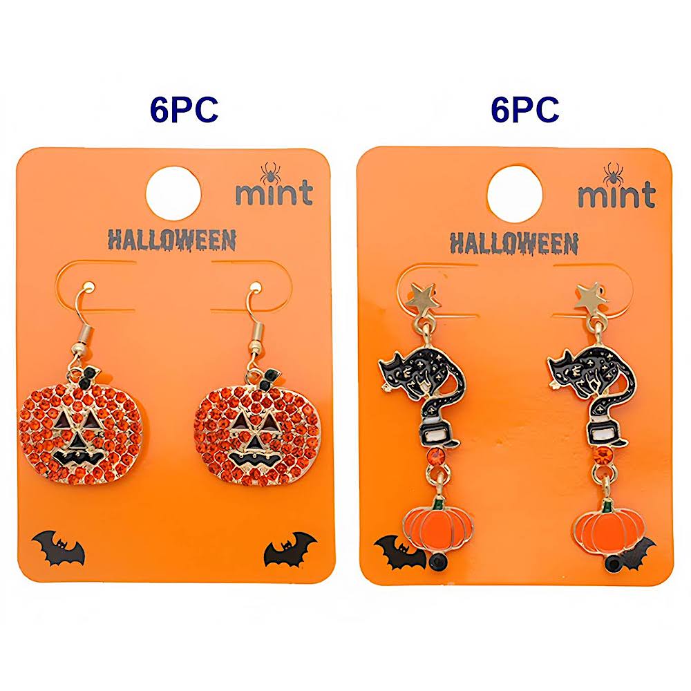 Halloween Pumpkin & Black Cat Drop Earrings
