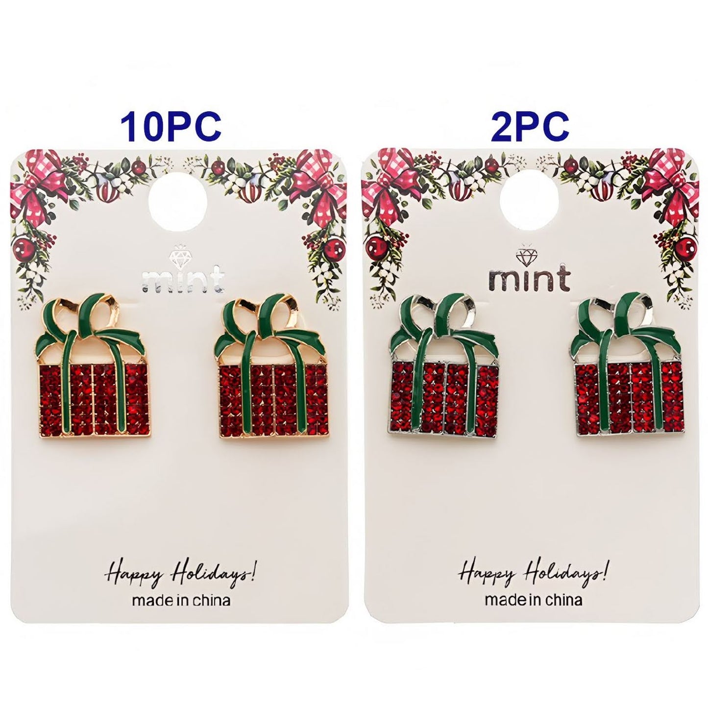 Rhinestone Enamel Christmas Present Earring