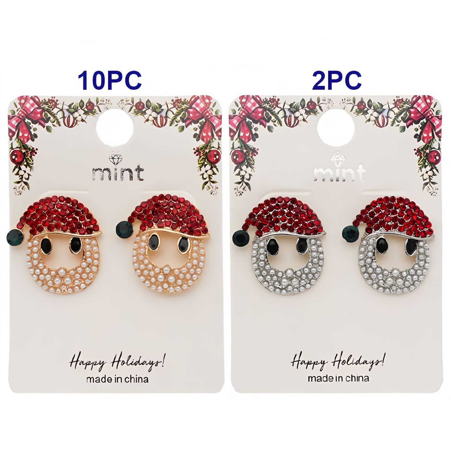 Rhinestone & Pearl Christmas Santa Face Earring