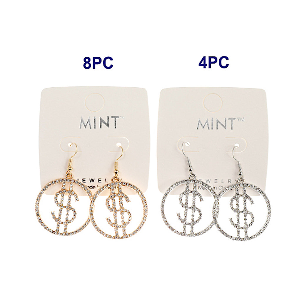 Rhinestone Dollar Sign Fish Hook Earring
