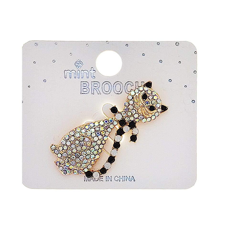 Rhinestone Cat Brooch