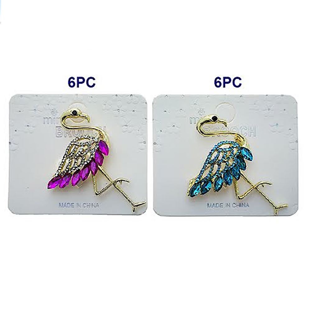 Rhinestone Crane Brooch