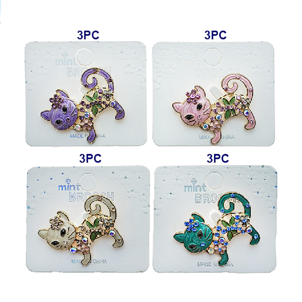 Enamel Flower Cat Brooch