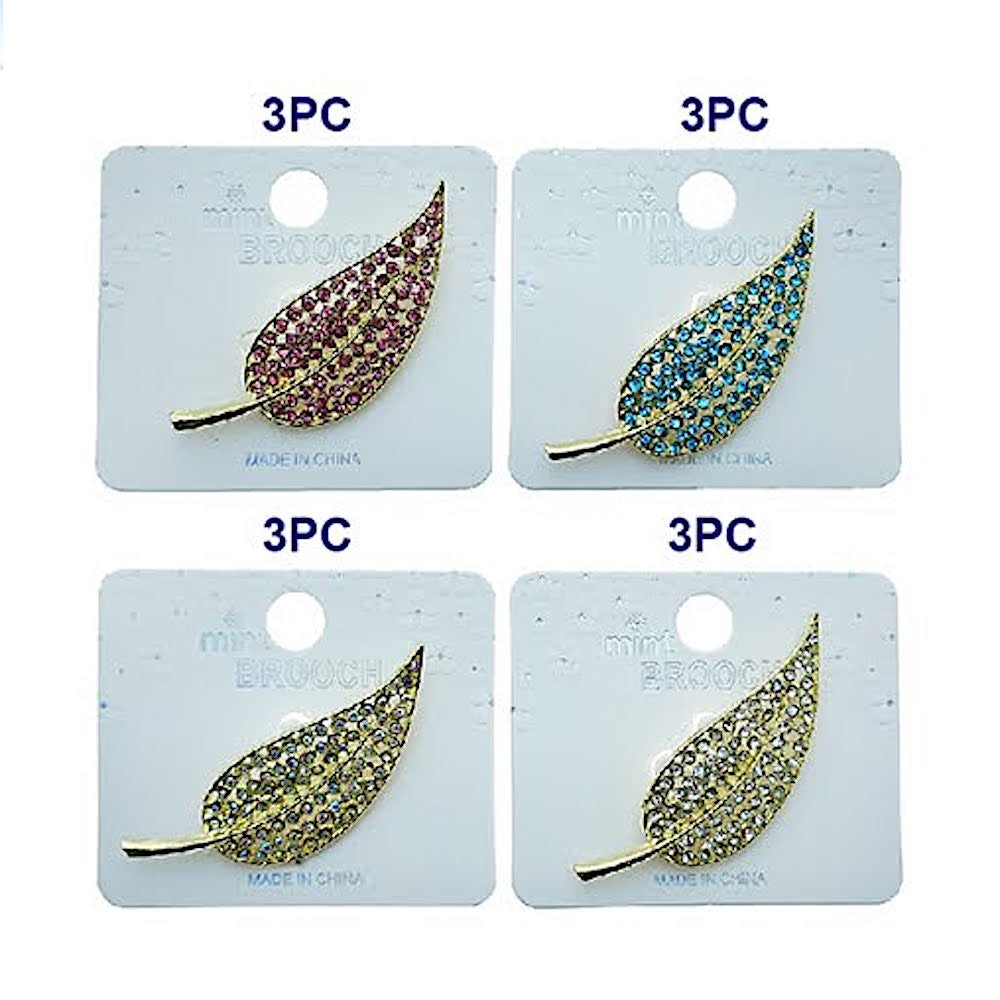 Rhinestone Leaf Brooch