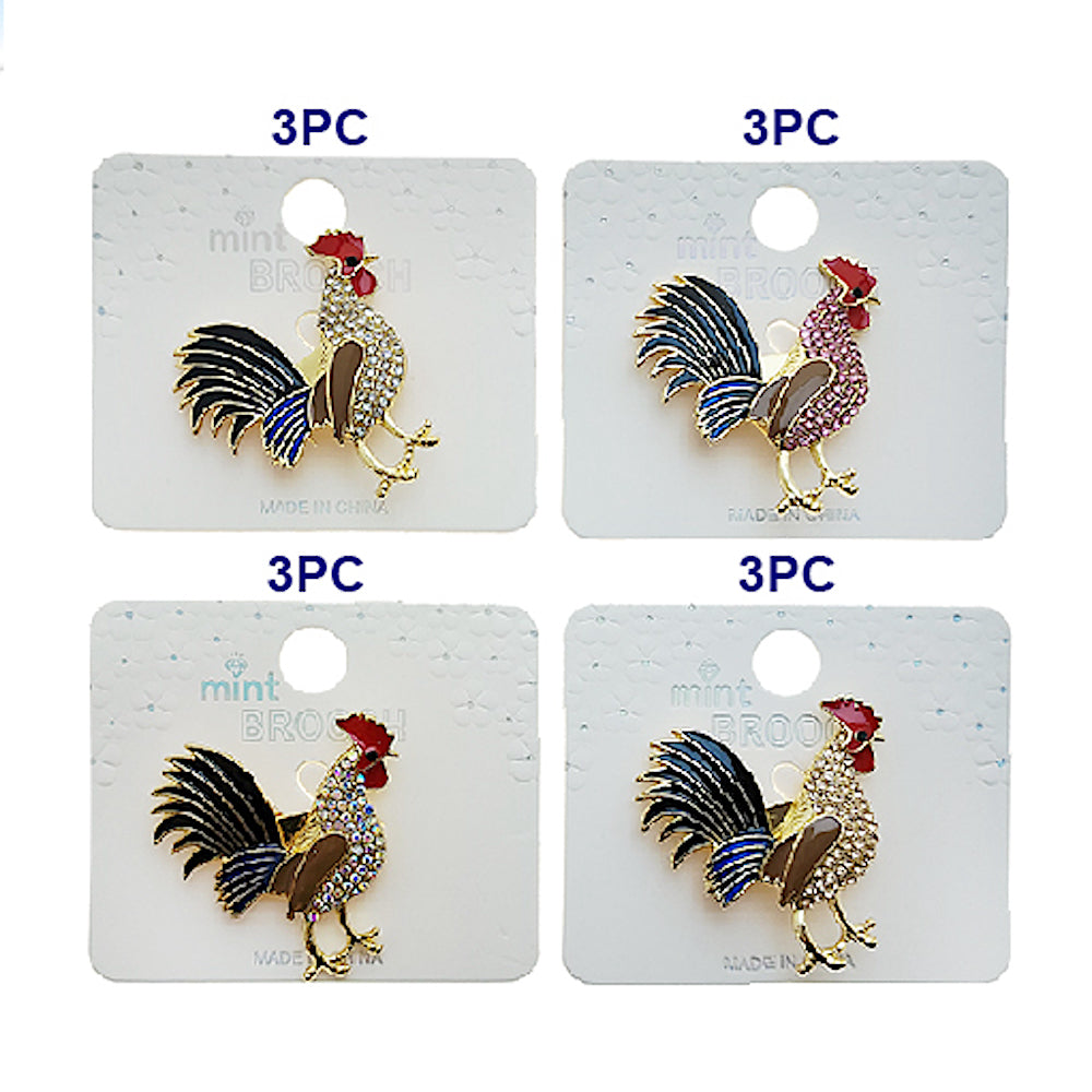 Rhinestone Rooster Brooch