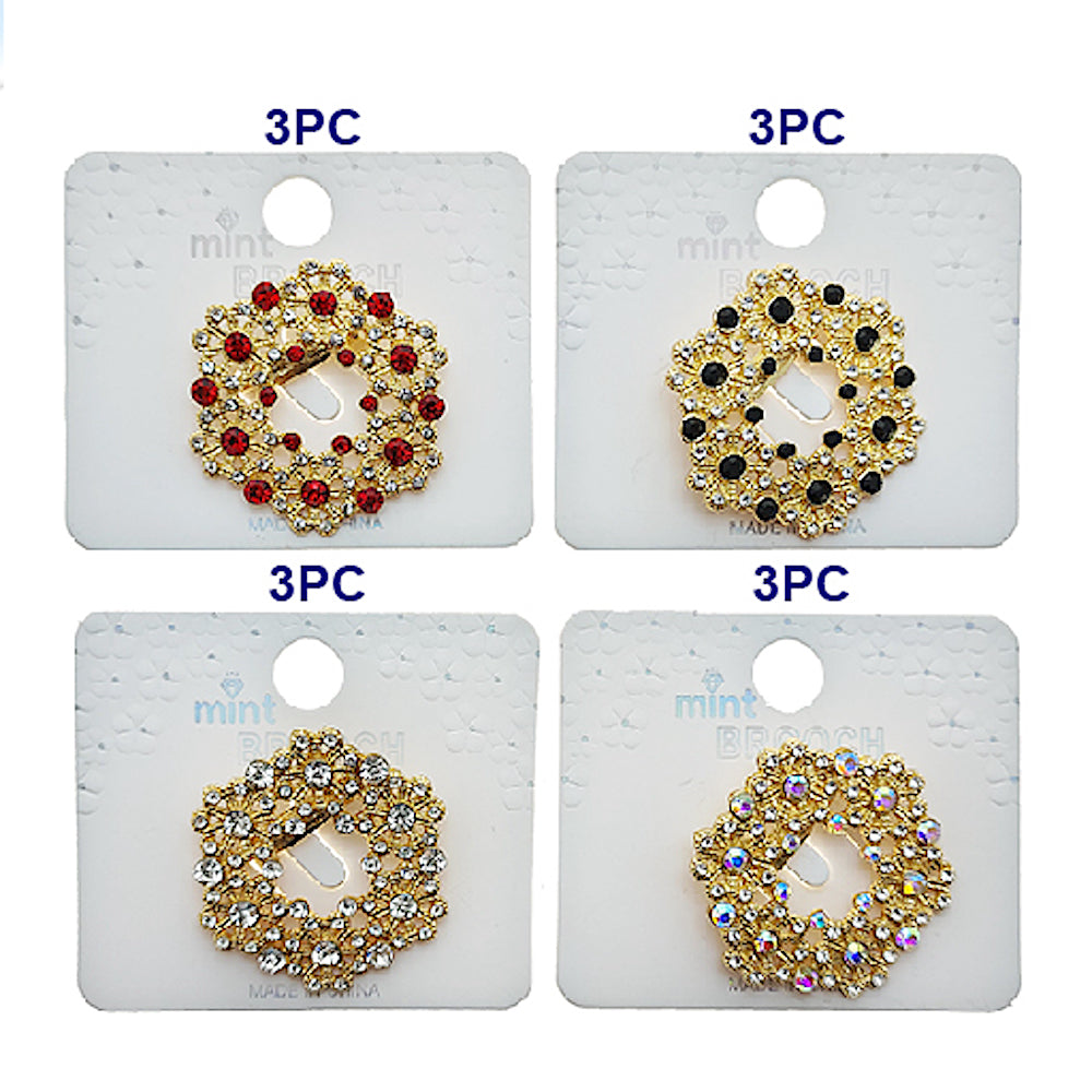 Rhinestone Flower Wreath Brooch