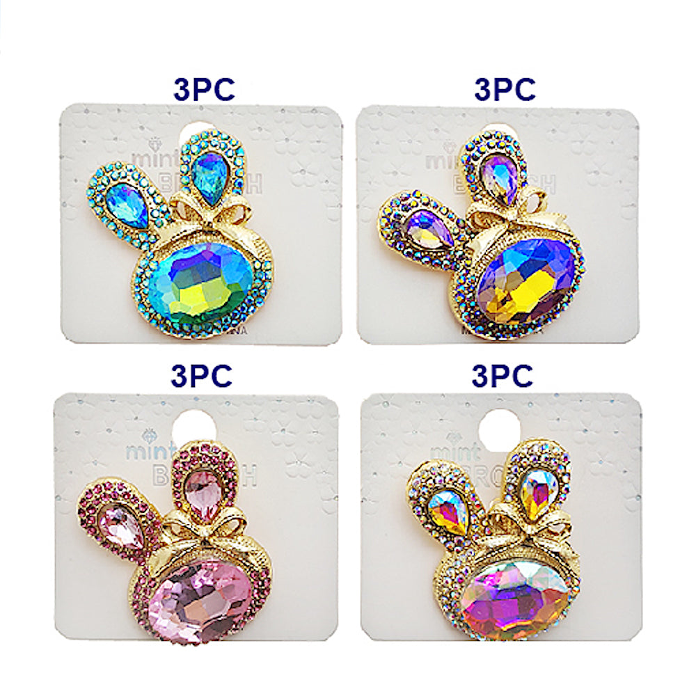 Iridescent Crystal Rabbit Head Brooch