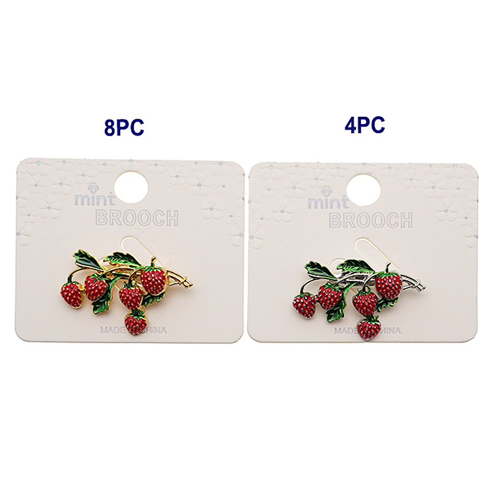 Enamel Strawberry Branch Brooch