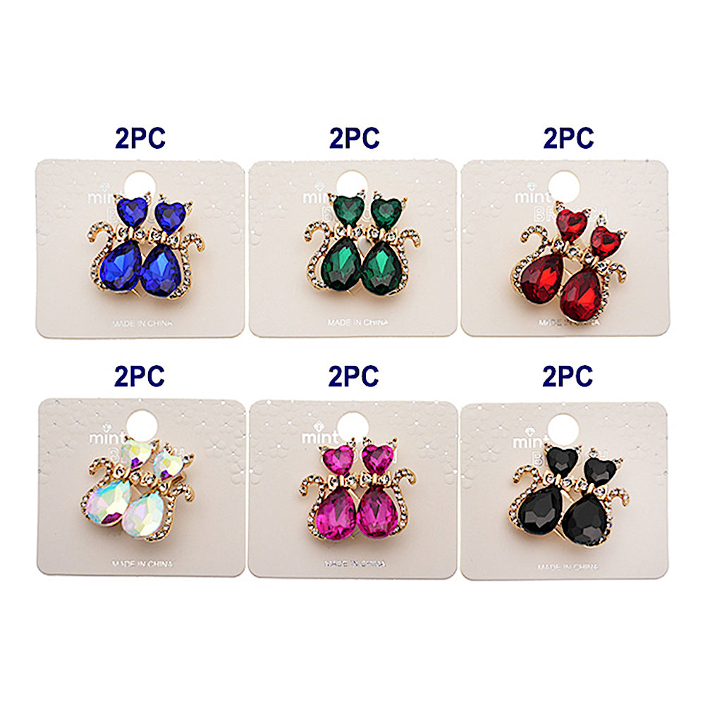 Crystal Cat Pair Brooch