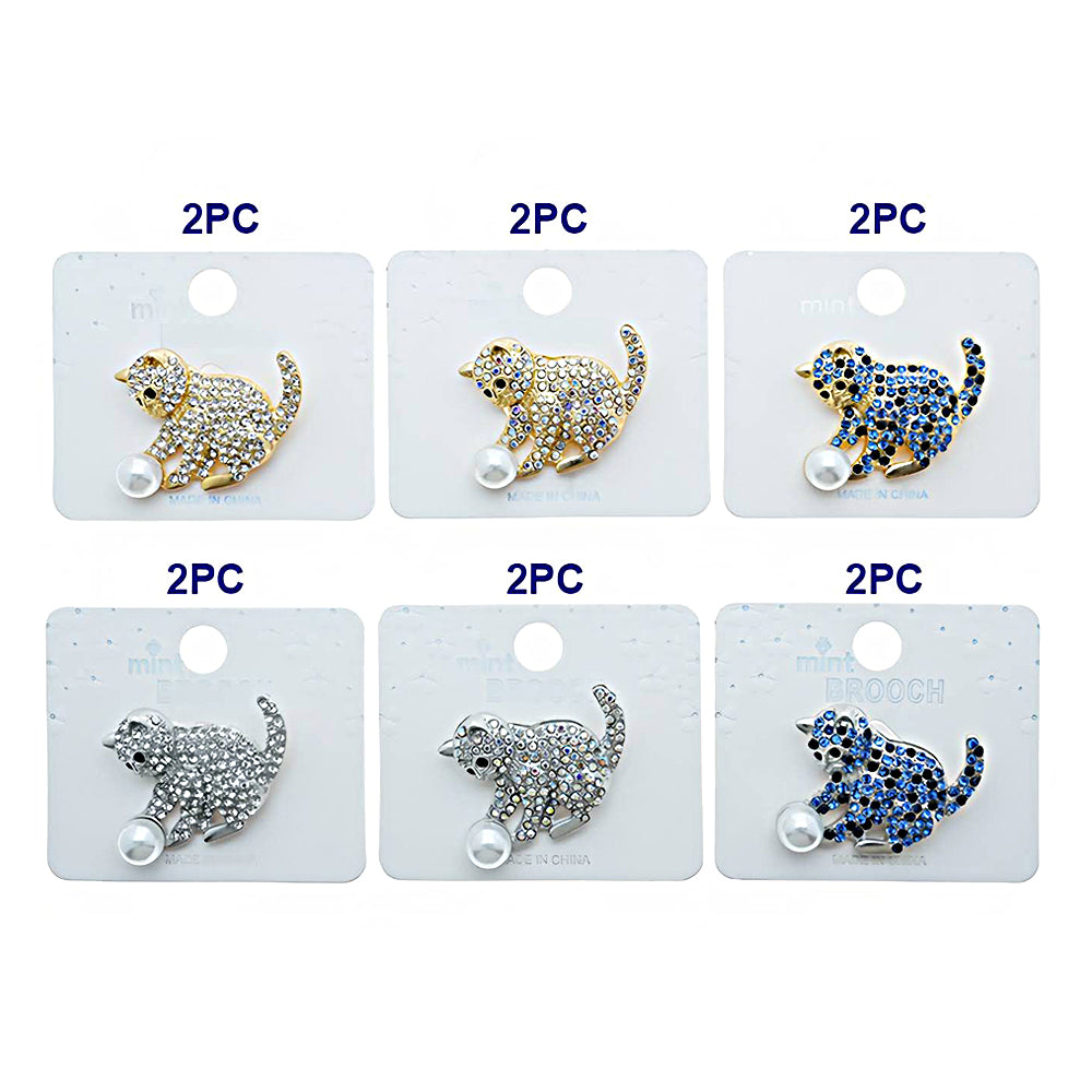 Rhinestone Playful Cat Brooch