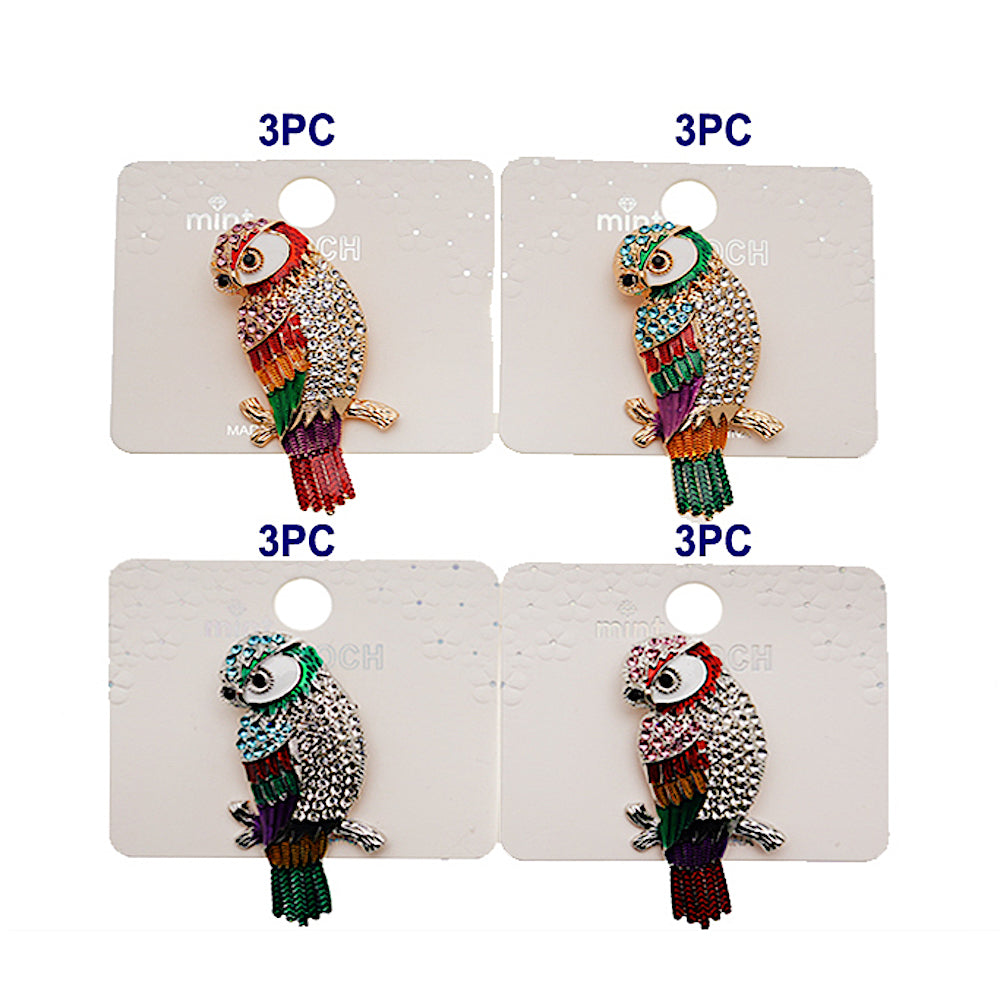 Rhinestone Perched Parrot Brooch