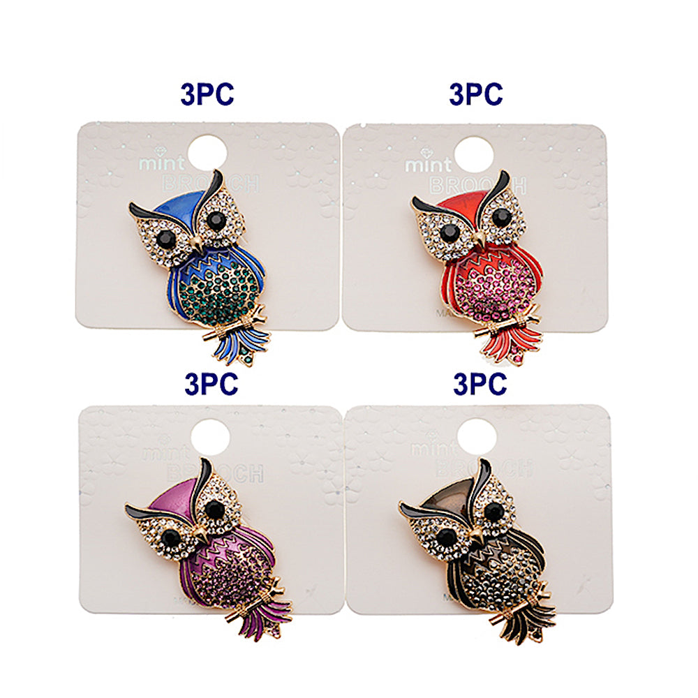 Rhinestone Owl Brooch