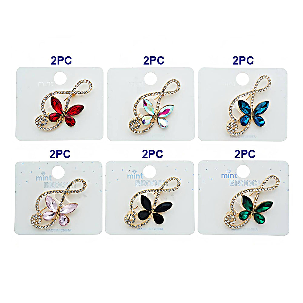 Rhinestone Butterfly Treble Clef Brooch