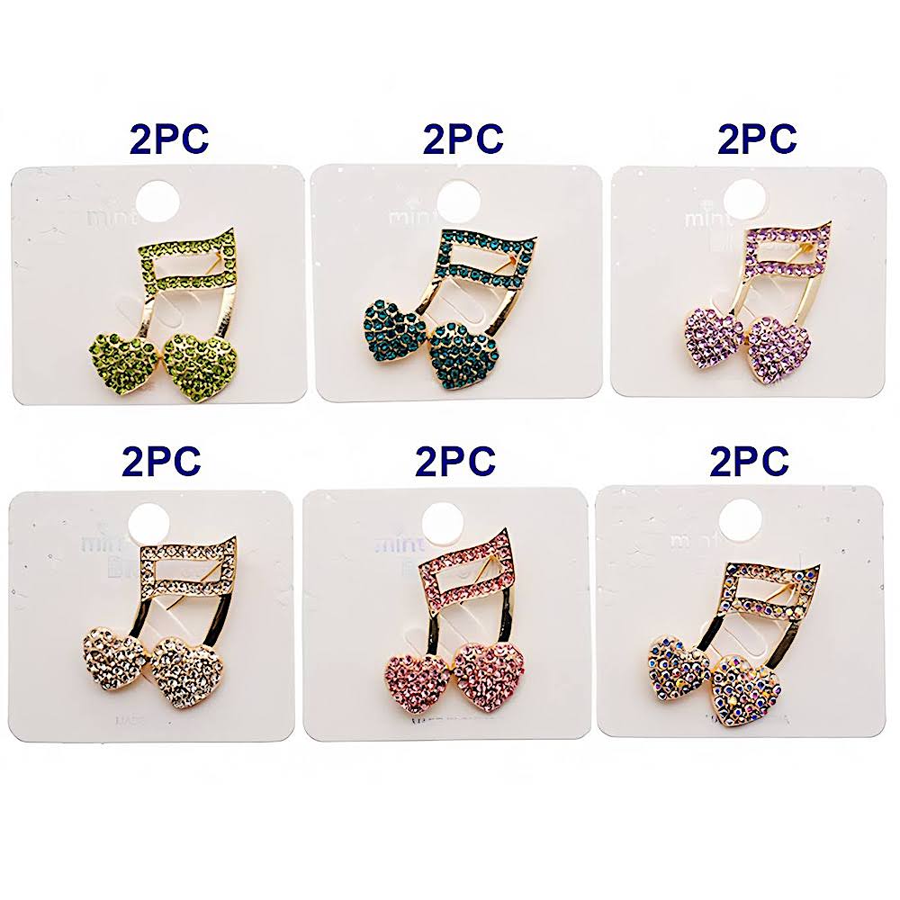 Rhinestone Heart Musical Note Brooch