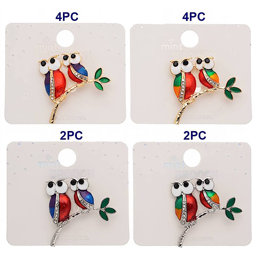 Perched Owl Pair Brooch