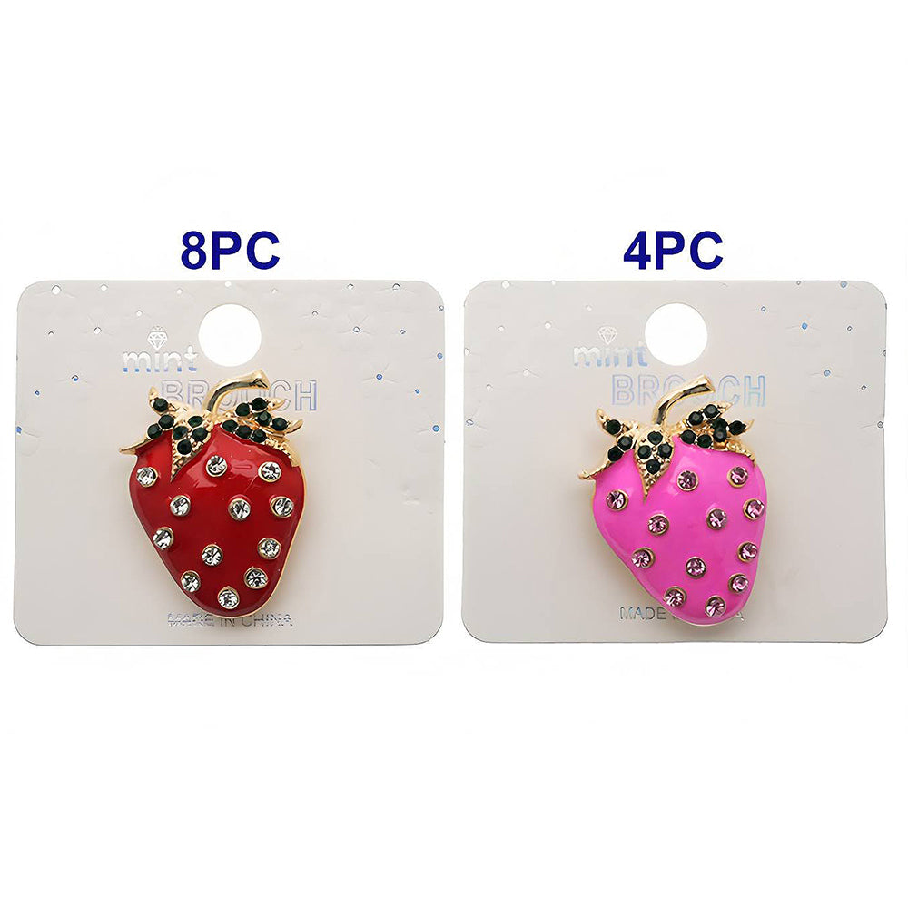 Rhinestone Enamel Strawberry Brooch