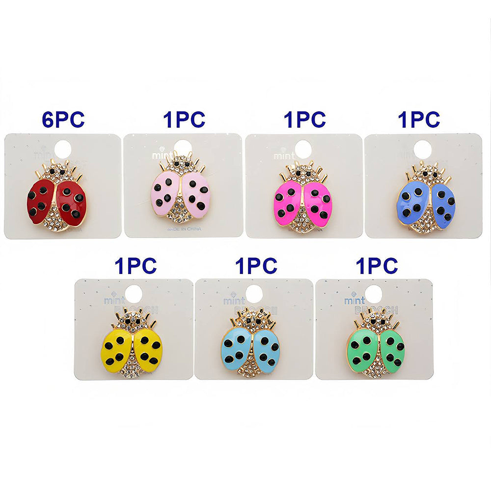 Rhinestone Enamel Ladybug Brooch