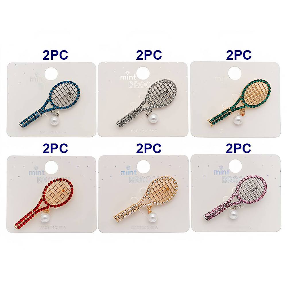 Rhinestone Tennis Racket Pearl Ball Brooch