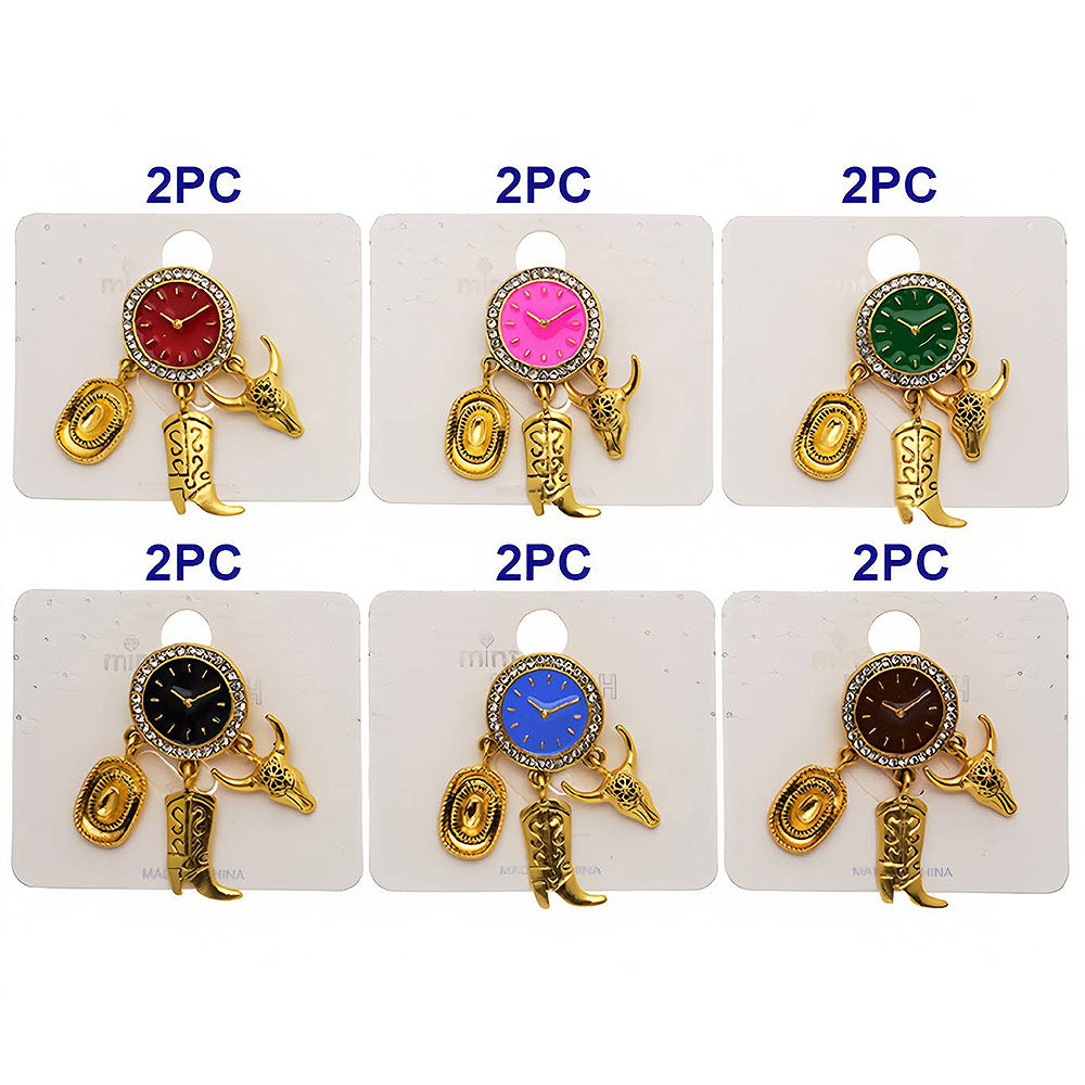 Western Clock Charm Brooch Pin