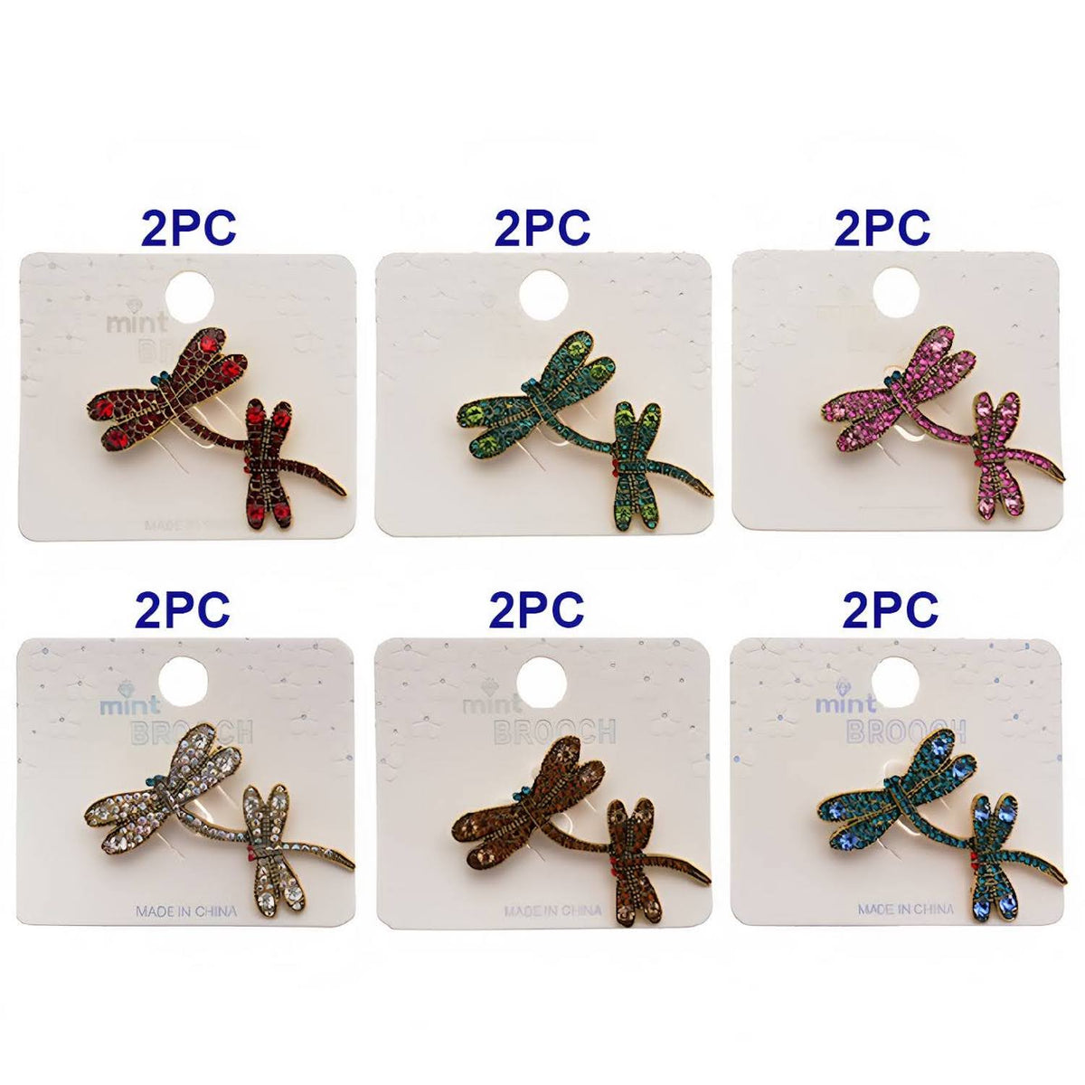 Rhinestone Dragonfly Pair Brooch Pin