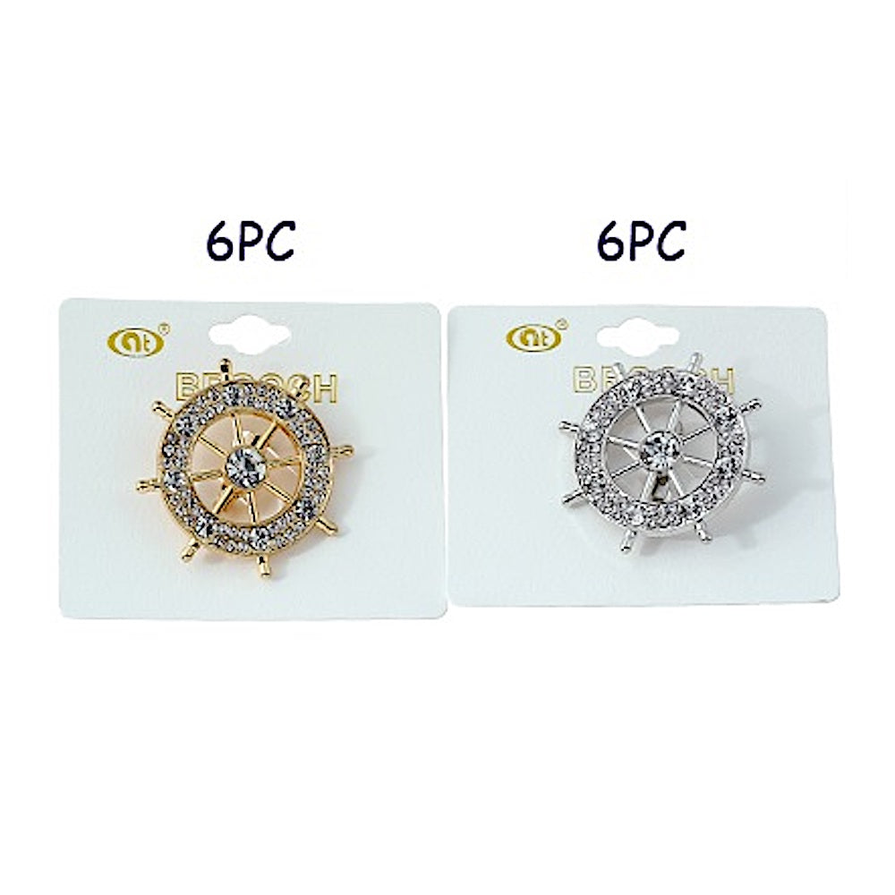 Rhinestone Nautical Helm Brooch