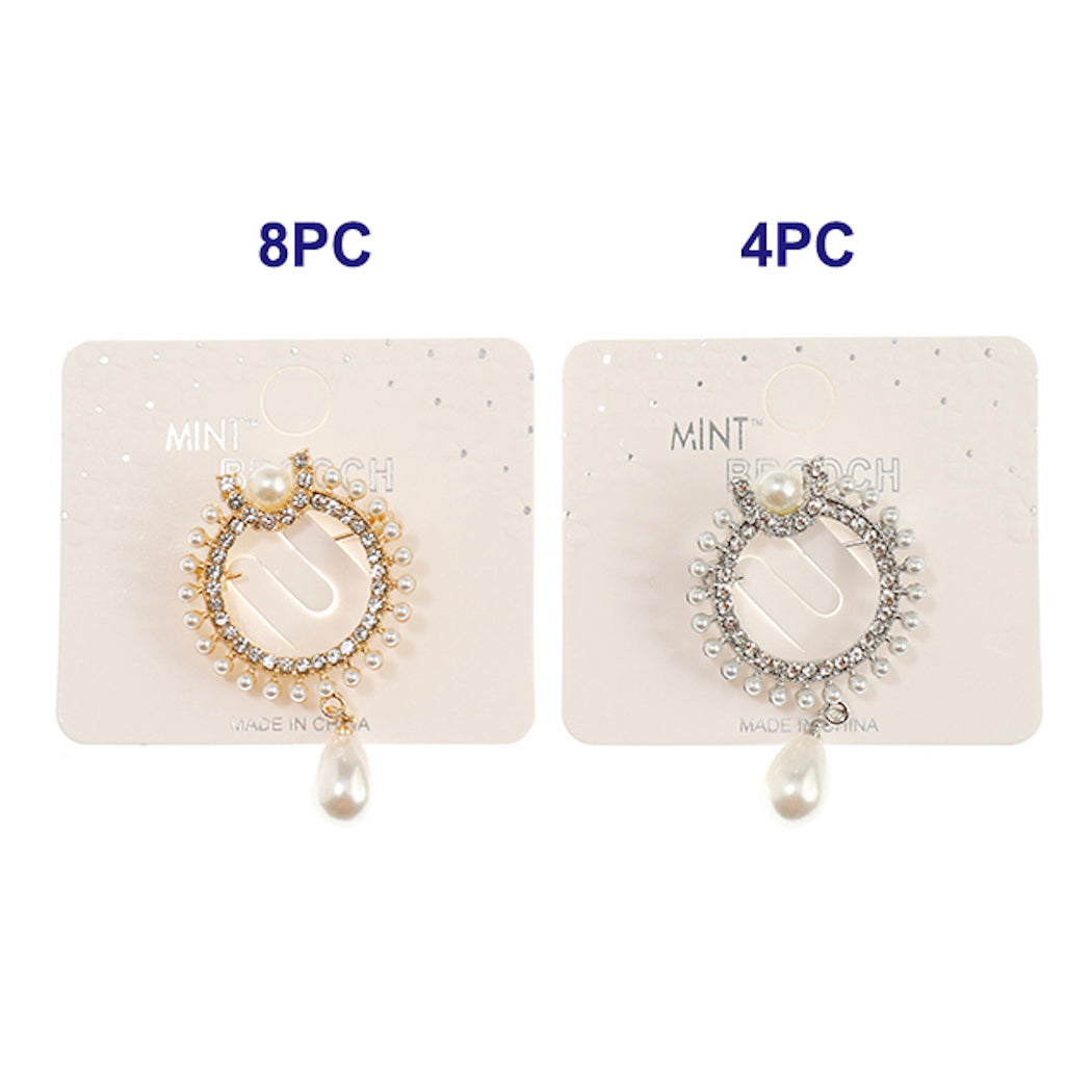 Rhinestone Pearl Droplet Brooch