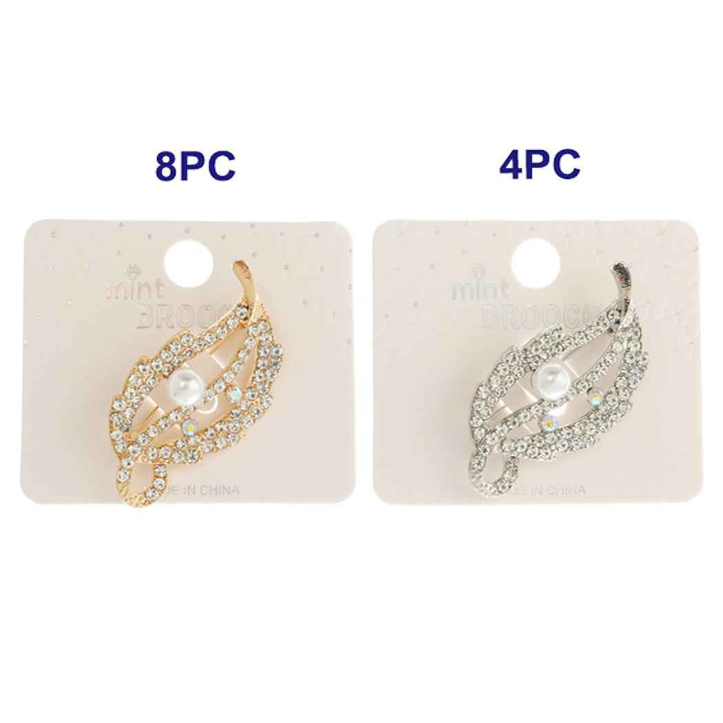 Rhinestone Leaf Brooch