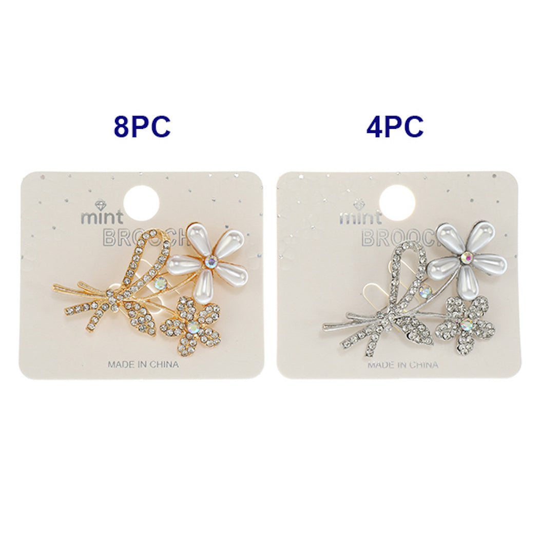 Pearl Flower Rhinestone Bouquet Brooch