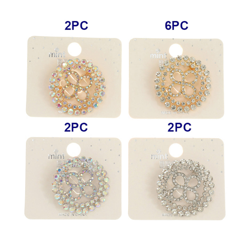 Rhinestone Clover Circle Brooch