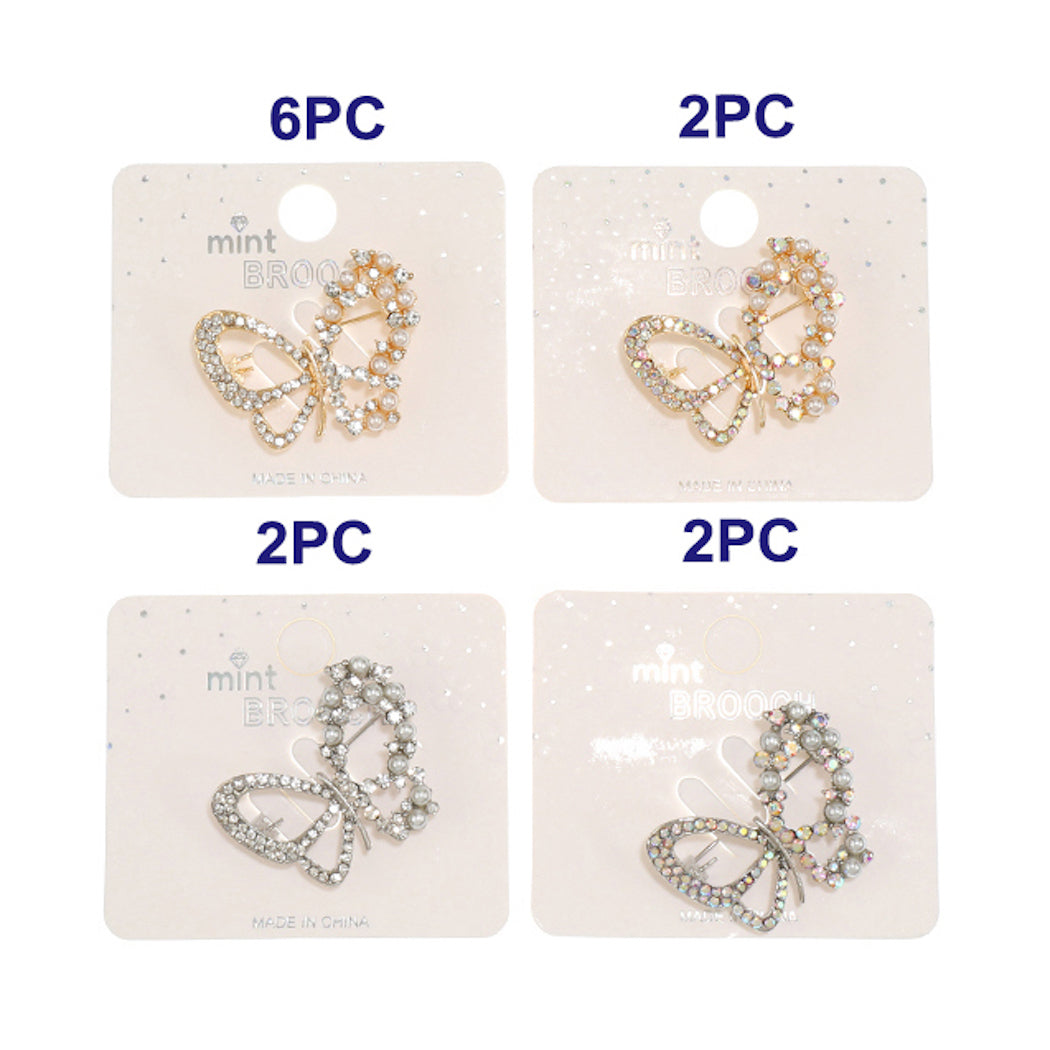 Rhinestone Pearl Encrusted Butterfly Brooch